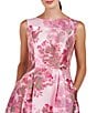 Color:Vivid Berry - Image 4 - Floral Mikado Boat Neckline Sleeveless Fit and Flare Dress