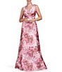 Color:Vivid Berry - Image 4 - Floral Mikado V-Neckline Sleeveless Pleated Bodice Ball Gown