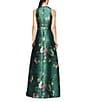 Kay Unger Floral Print Mikado V-Neck Sleeveless Side Pocket Gown, Color:Light Emerald - Image 2