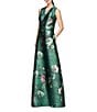 Kay Unger Floral Print Mikado V-Neck Sleeveless Side Pocket Gown, Color:Light Emerald - Image 3