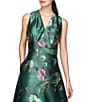 Kay Unger Floral Print Mikado V-Neck Sleeveless Side Pocket Gown, Color:Light Emerald - Image 4