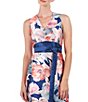 Color:Marine Blue - Image 3 - Floral Print Solid Waistband Sleeveless V-Neckline Gown