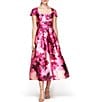 Color:Pink Rose - Image 1 - Floral Print Square Neck Short Sleeve Pleated A-Line Dress