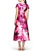 Color:Pink Rose - Image 2 - Floral Print Square Neck Short Sleeve Pleated A-Line Dress