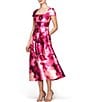 Color:Pink Rose - Image 3 - Floral Print Square Neck Short Sleeve Pleated A-Line Dress