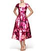 Color:Pink Rose - Image 4 - Floral Print Square Neck Short Sleeve Pleated A-Line Dress
