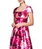 Color:Pink Rose - Image 5 - Floral Print Square Neck Short Sleeve Pleated A-Line Dress