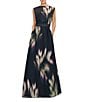 Kay Unger Floral Printed Chiffon Boat Neck Sleeveless Keyhole Back Side Pocket Gown, Color:Black Green - Image 1
