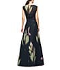 Kay Unger Floral Printed Chiffon Boat Neck Sleeveless Keyhole Back Side Pocket Gown, Color:Black Green - Image 2
