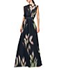 Kay Unger Floral Printed Chiffon Boat Neck Sleeveless Keyhole Back Side Pocket Gown, Color:Black Green - Image 3