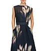 Kay Unger Floral Printed Chiffon Boat Neck Sleeveless Keyhole Back Side Pocket Gown, Color:Black Green - Image 4