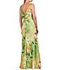 Color:Citrine - Image 2 - Floral Printed Stretch Charmeuse Boat Neck Cowl Back Gown