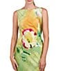 Color:Citrine - Image 3 - Floral Printed Stretch Charmeuse Boat Neck Cowl Back Gown