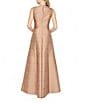 Kay Unger Gabriella Textured Jacquard Keyhole Neckline A-Line Gown, Color:Gold - Image 2
