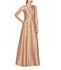 Kay Unger Gabriella Textured Jacquard Keyhole Neckline A-Line Gown, Color:Gold - Image 3