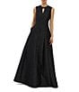 Kay Unger Gabriella Textured Jacquard Keyhole Neckline A-Line Gown, Color:Black - Image 1