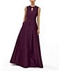 Kay Unger Gabriella Textured Jacquard Keyhole Neckline A-Line Gown, Color:Mulberry - Image 1