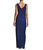 Color:Midnight - Image 2 - Geometric Lace Surplice V-Neckline Sleeveless Belted Gown