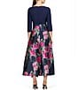 Kay Unger Giovana Asymmetrical Neck 3/4 Sleeve Mixed Media Aline Midi Dress, Color:Midnight Blue Multi - Image 2
