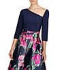 Kay Unger Giovana Asymmetrical Neck 3/4 Sleeve Mixed Media Aline Midi Dress, Color:Midnight Blue Multi - Image 4