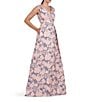 Color:Soft Blush - Image 3 - Glenna Floral Jacquard V-Neck Sleeveless Pleated Gown