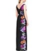 Kay Unger Helene Peony Bouquet Mikado Bateau Neck Sleeveless Asymmetrical Hem Column Gown, Color:Raven Boysenberry - Image 2