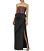 Kay Unger Jacquard Top Solid Bottom Bow Gown, Color:Carbon Multi - Image 3