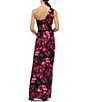 Kay Unger Josephine One Shoulder Floral Column Gown with Slit, Color:Black Multi - Image 2
