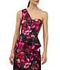 Kay Unger Josephine One Shoulder Floral Column Gown with Slit, Color:Black Multi - Image 4