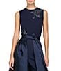 Kay Unger Kathryn Knit Floral Embroidered Crew Neck Sleeveless Top, Color:Dark Navy - Image 1