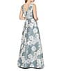 Kay Unger Lilianna Floral Print Front Knot Sleeveless Jacquard A Line Gown, Color:Slate Blue - Image 2