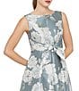 Kay Unger Lilianna Floral Print Front Knot Sleeveless Jacquard A Line Gown, Color:Slate Blue - Image 4