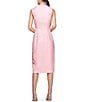 Color:Pink Mauve - Image 2 - Mabel Stretch Crepe Floral Placement Crew Neck Sleeveless Side Ruffle Midi Dress