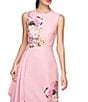 Color:Pink Mauve - Image 4 - Mabel Stretch Crepe Floral Placement Crew Neck Sleeveless Side Ruffle Midi Dress