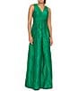 Kay Unger Mariah Textured Floral Jacquard V-Neck Sleeveless A-Line Gown - Image 1