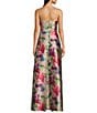 Kay Unger Marilyn Mikado Floral Print Strapless Neck Sleeveless Flared Overskirt Gown, Color:Woodrose Multi - Image 2