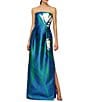 Kay Unger Marisol Mikado Strapless Large Floral Column Gown, Color:Spring Blue/Blush - Image 3