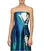 Kay Unger Marisol Mikado Strapless Large Floral Column Gown, Color:Spring Blue/Blush - Image 4