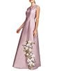 Kay Unger Mikado Placement Floral Print V Neck Sleeveless A-Line Gown, Color:Wood Rose - Image 2