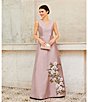 Kay Unger Mikado Placement Floral Print V Neck Sleeveless A-Line Gown, Color:Wood Rose - Image 4