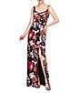 Color:Saffron Black - Image 3 - Nicole Floral Print Organza Square V-Neck Sleeveless Side Slit Gown