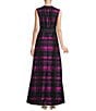 Color:Cerise/Navy - Image 2 - Plaid Print Sleeveless Pleated A-Line Gown