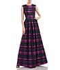 Color:Cerise/Navy - Image 6 - Plaid Print Sleeveless Pleated A-Line Gown