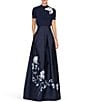 Color:Dark Navy - Image 5 - Rosa Mikado Floral Print High Rise Pleated Gown Skirt
