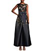 Color:Dark Twilight/Multi - Image 1 - Sleeveless Boat Neck Tie Waist Pleated Flared A-Line Gown