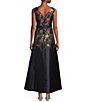 Color:Dark Twilight/Multi - Image 2 - Sleeveless Boat Neck Tie Waist Pleated Flared A-Line Gown