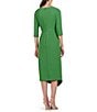 Color:Lush Green - Image 2 - Stretch Crepe Asymmetrical Neckline 3/4 Sleeve Ruffle Front Midi Dress