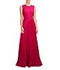 Kay Unger Stretch Crepe Chiffon Crew Neck Sleeveless Pleated A-Line Gown, Color:Sangria - Image 1