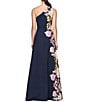 Kay Unger Stretch Crepe Floral Border Print One Shoulder Sleeveless Gown, Color:Dark Navy - Image 2