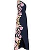 Color:Dark Navy - Image 6 - Stretch Crepe Floral Border Print One Shoulder Sleeveless Gown